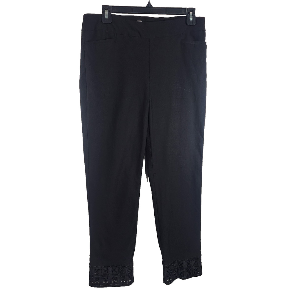 Chico’s So Slimming Womens 360 Brigitte Geo Crochet Slim Ankle Pants Black 8R
